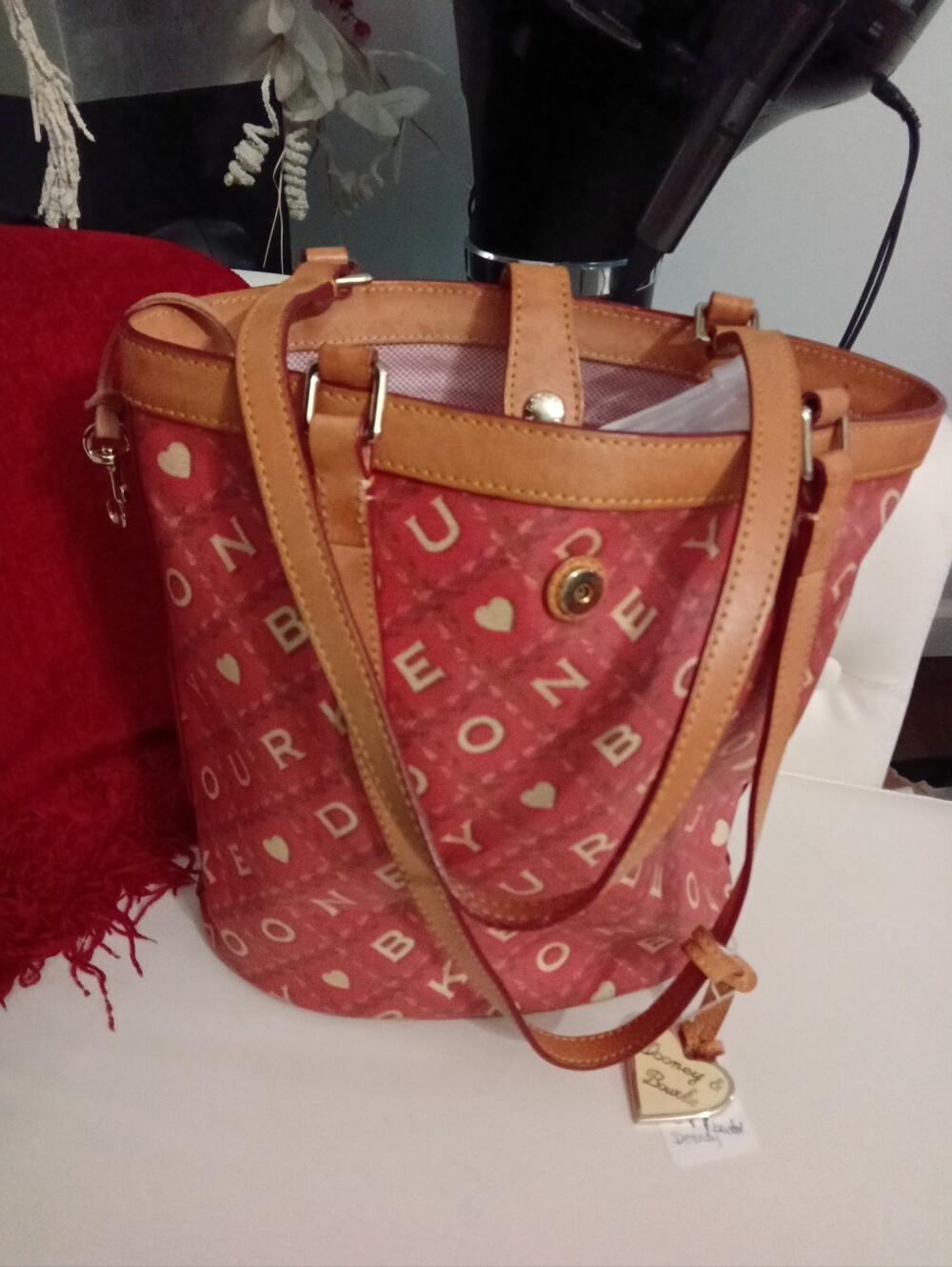 Dooney And Bourke Vintage Crossword Red Monogram Bucket Bag  Reg. J7954442